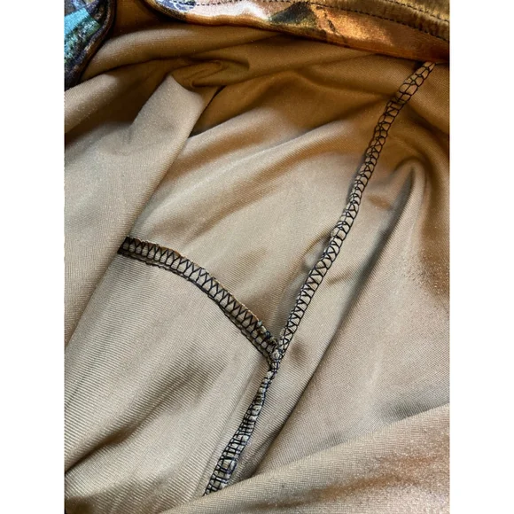 Women's Velvet Long Sleeve Dress L Brown Orange Abstract Print - Picture 8 of 8